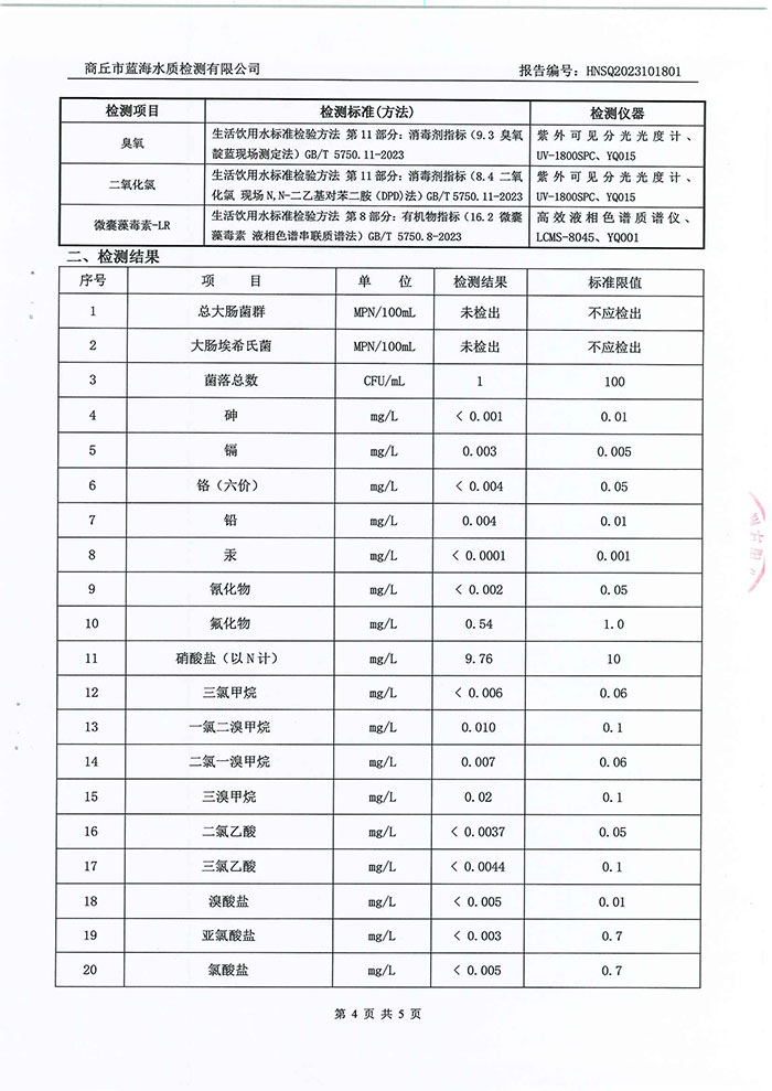 關(guān)于民權(quán)縣水務(wù)公司水質(zhì)檢測(cè)報(bào)告的公示